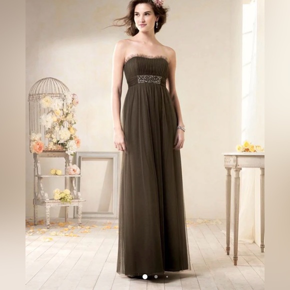 Strapless Olive Green Tulle Evening Gown Prom Worn once EUC Alfred Angelo Sz 14 - Picture 14 of 14